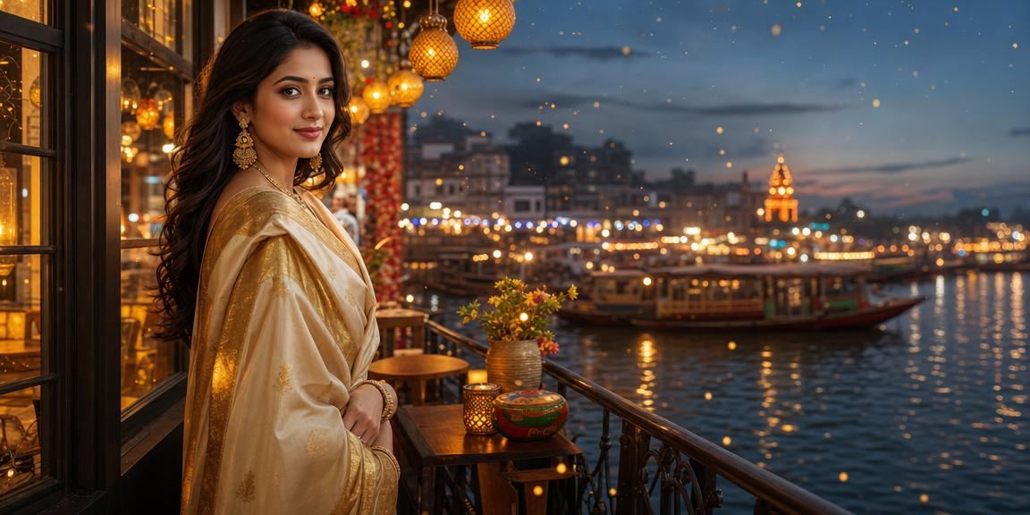 বরিশালে ডিপোজিট বোনাস — শাড়িতে নারী মোবাইলে বোনাস অফার চেক করছেন