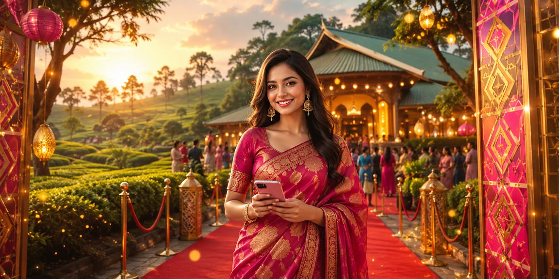 সিলেটে মোবাইল পেমেন্ট — শাড়িতে তরুণী স্মার্টফোন ব্যবহার করছেন